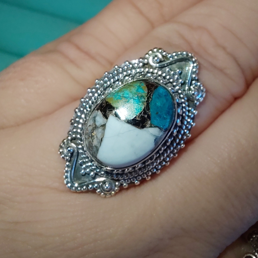 White Buffalo Mojave Turquoise Silver Statement Ring